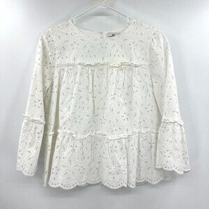 Vineyard Vines White Eyelet Trumpet Sleeve Blouse Women's XS
